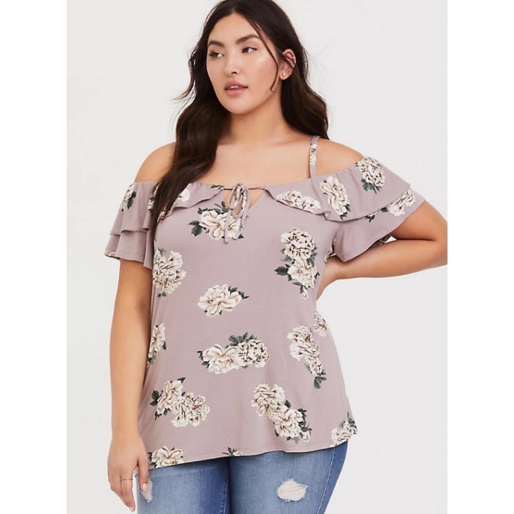 COPY - BOGO $5 Lilac Super Soft Floral Cold Shoul…